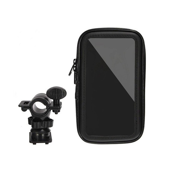 Държач за телефон или GPS с стойка за велосипед, за доставчик/куриер, Тъч скрийн, Устойчив на вода и прах, Противоударен, Против надраскване, Лесна защита, Черен