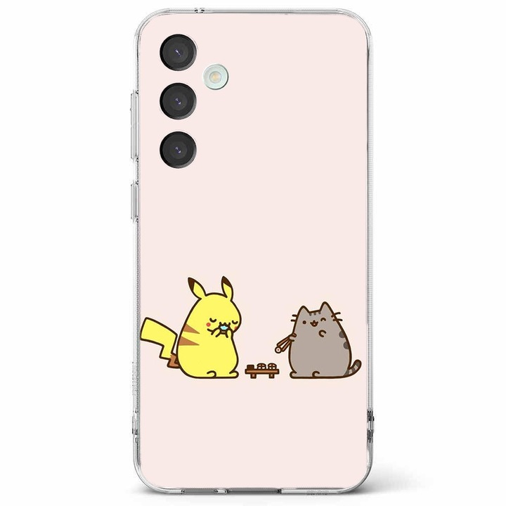 Husa telefon compatibila cu Samsung Galaxy A55 5G, Viceversa, model Lunch with Pika and pusheen, Silicon, TPU