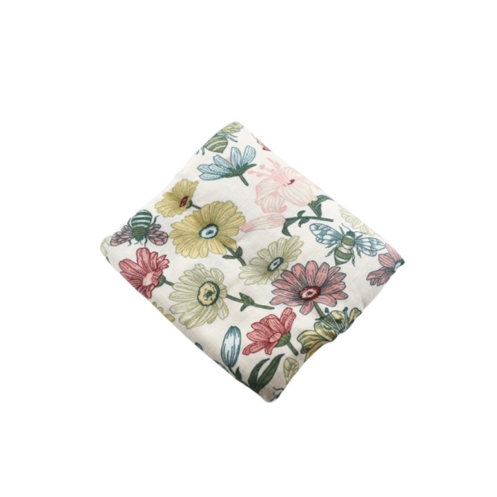 Muszlin, babáknak, Bambusz, Virágos, 120X120cm