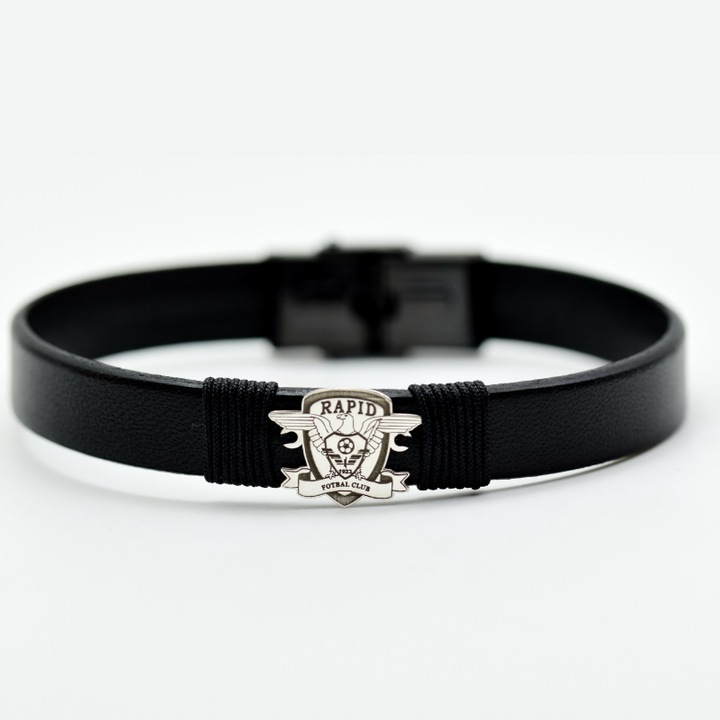 Bratara din piele naturala simbol echipa Rapid - Argint 925