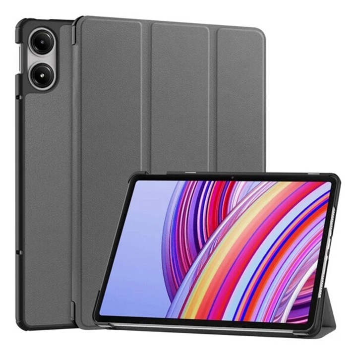 Husa tabletă Gigapack, tip stand, aspect piele, flip activ, deschidere laterală, trifold, suport de birou, gri închis, compatibilă cu: Xiaomi Redmi Pad Pro