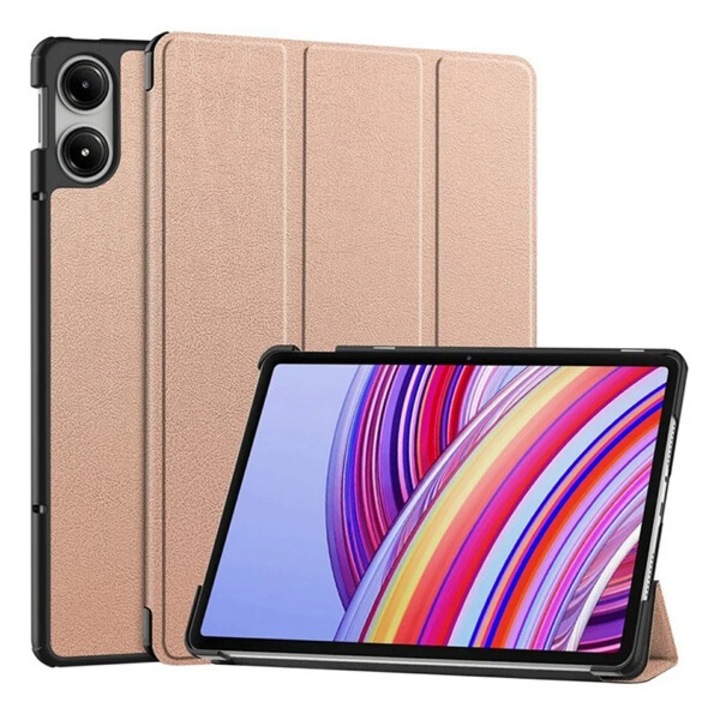Gigapack tabletvédő álló, bőr hatású, aktív flip, oldalra nyíló, trifold, asztali tartó, rozéarany, kompatibilis: Xiaomi Redmi Pad Pro