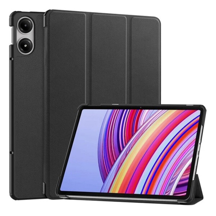 Gigapack tabletvédő álló, bőr hatású, aktív flip, oldalra nyíló, trifold, asztali tartó, fekete, kompatibilis: Xiaomi Redmi Pad Pro