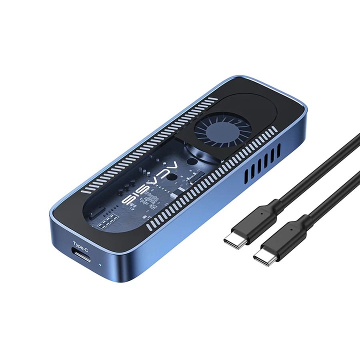 Rack Acasis, NVME M.2 SSD, USB Type-C, Скорост на трансфер 10 Gbps, Включен вентилатор за охлаждане, EC-6608Air