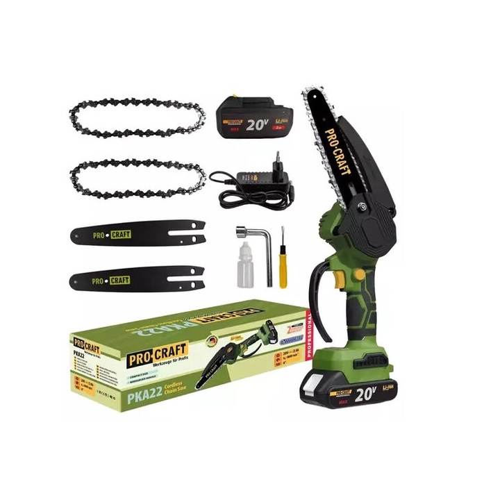 Mini fierastrau cu lant Procraft PKA22 2 baterii cu lant de 6" 20V