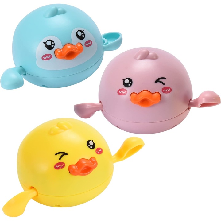 Fürdőjáték készlet, kacsa, pingvin és rózsaszín kacsa, 3 db, 9,5x7x5cm, 9x6cm