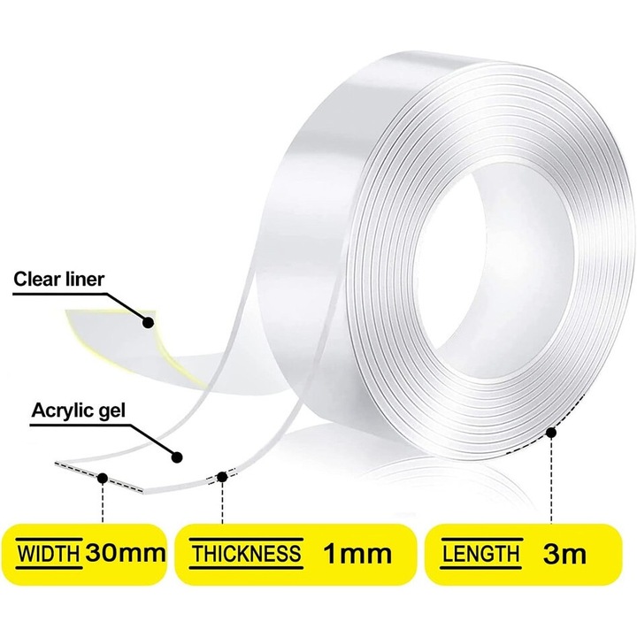 Двустранно залепващо тиксо 3ммх3м прозрачно