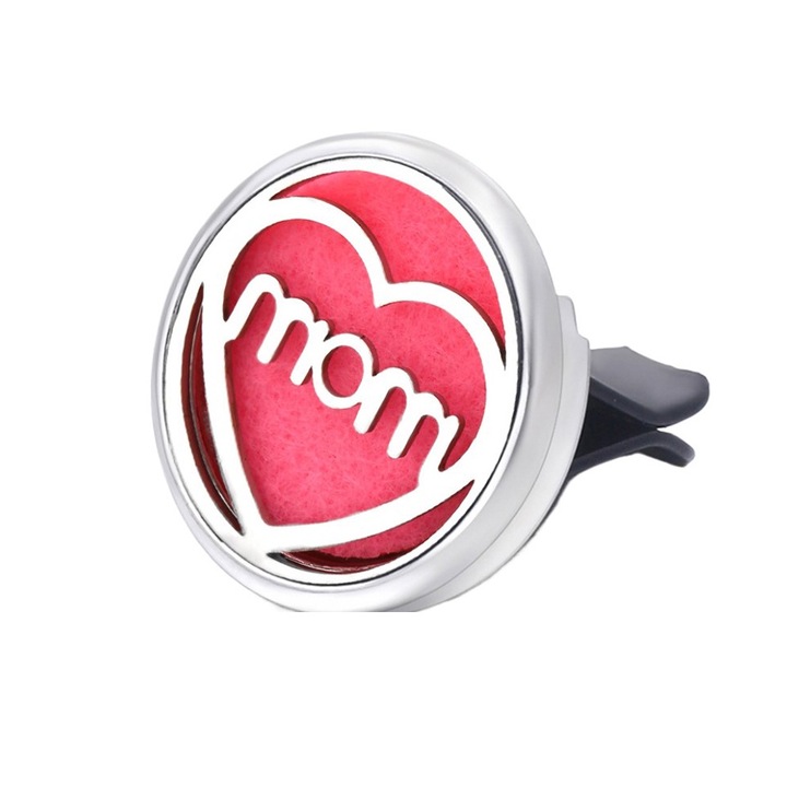 Difuzor auto aromaterapie, Chinese Boutique168®，cu 10 discuri din fetru, pentru uleiuri esentiale, parfum, odorizant, cu inchidere magnetica si montare pe air vent，Roz MOM