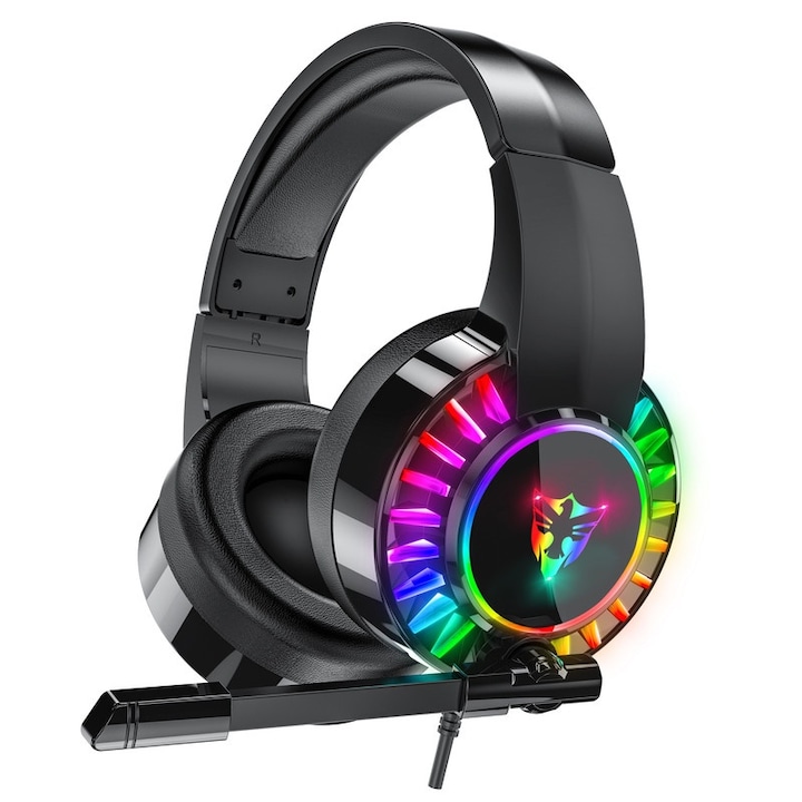 Слушалки за игри Virtual Surround 7.1, подвижен микрофон, RGB осветление, черни
