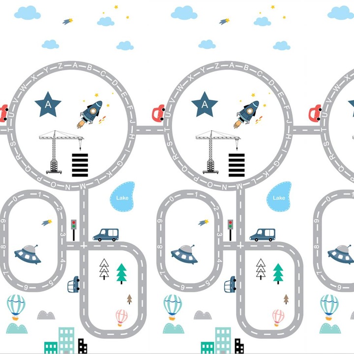 Детска подложка за игра с две дунапренени страни с размери 120x180x1 см, висока плътност и гъвкавост, Circuit