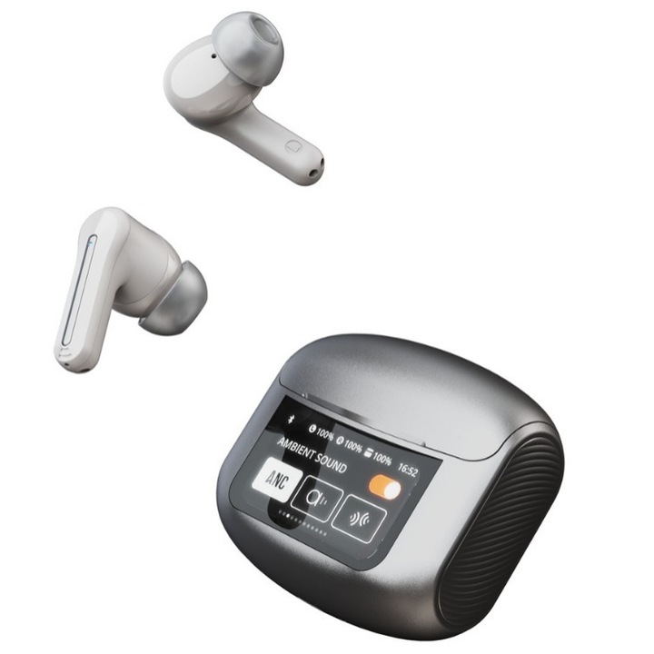 Casti wireless cu ecran de culoare, Casti Bluetooth cu ecran de culoare compatibile iOS/Android, TWS cu Ecran Color, Anulare zgomot V5.4, ANC/ENC, Bluetooth