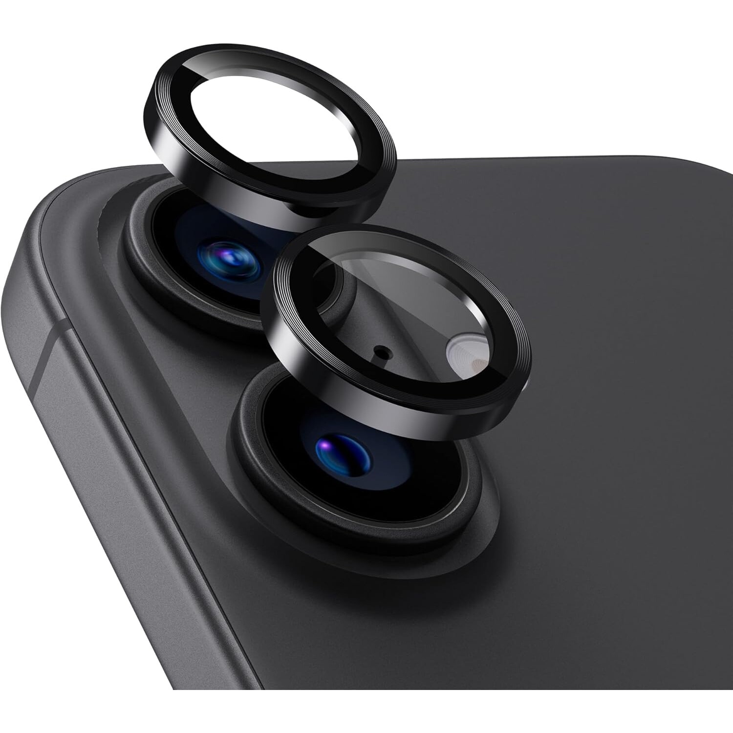 Folie protectie lentila camera MDUG®, iPhone 16/16 Plus, sticla temperata 9H, transparenta, tratament oleofobic, Negru