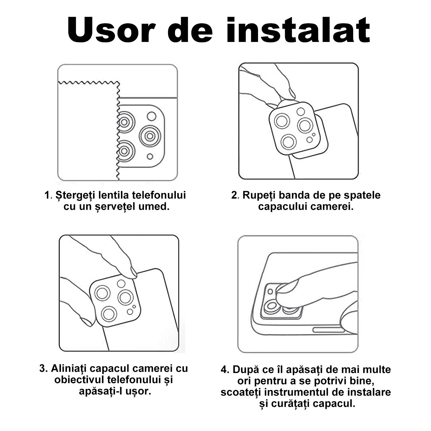 Folie protectie lentila camera MDUG®, iPhone 16/16 Plus, sticla temperata 9H, transparenta, tratament oleofobic, Negru