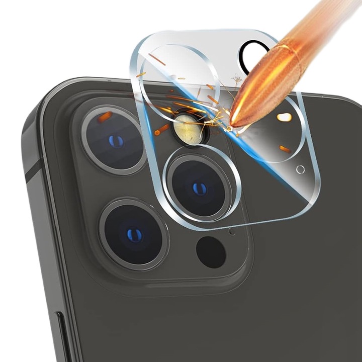 Folie protectie camera spate MDUG, compatibila iPhone 16 Pro/16 Pro Max, sticla temperata 9H, rezistenta la zgarieturi, Transparent