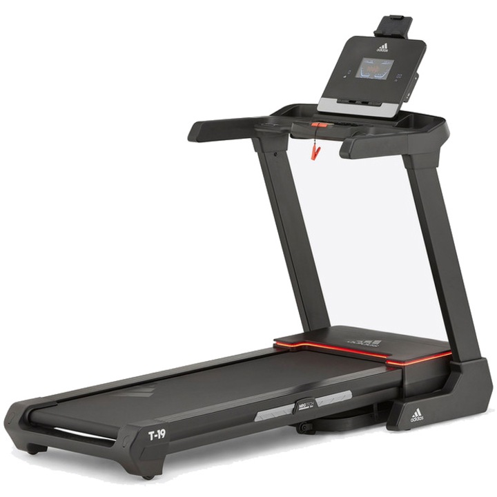 Електрическа бягаща пътека Adidas T19, Мотор 3.5 к.с., Скорост 0.5-20 км/ч, Bluetooth+App (Kinomap/Ziwft), Автоматично накланяне, Максимално поддържано тегло 150 кг