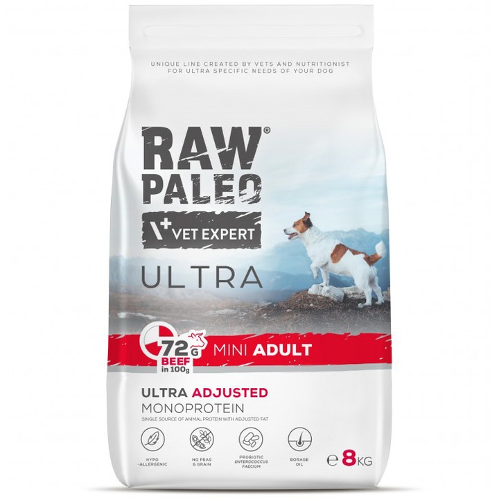 Raw Paleo Ultra száraz kutyaeledel, Mini, Marhahús, 8 kg