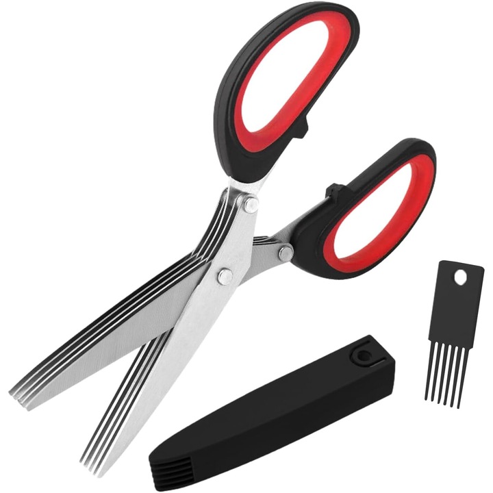 Многофункционална кухненска ножица, 5 в 1, неръждаема стомана, ергономична дръжка, зелена, 19,2x11,5x2 см