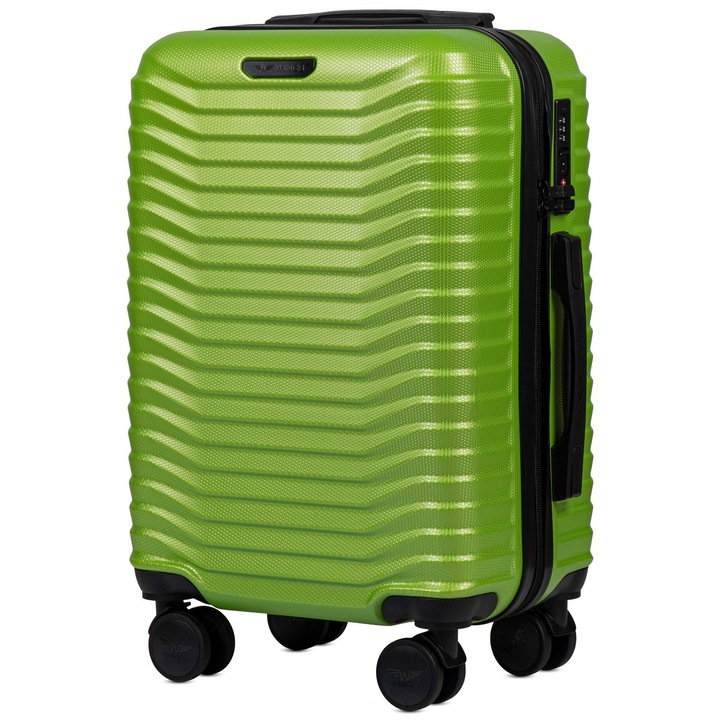 Troler de cabina Wings PC140, policarbonat, cifru TSA, 55.5 cm, verde