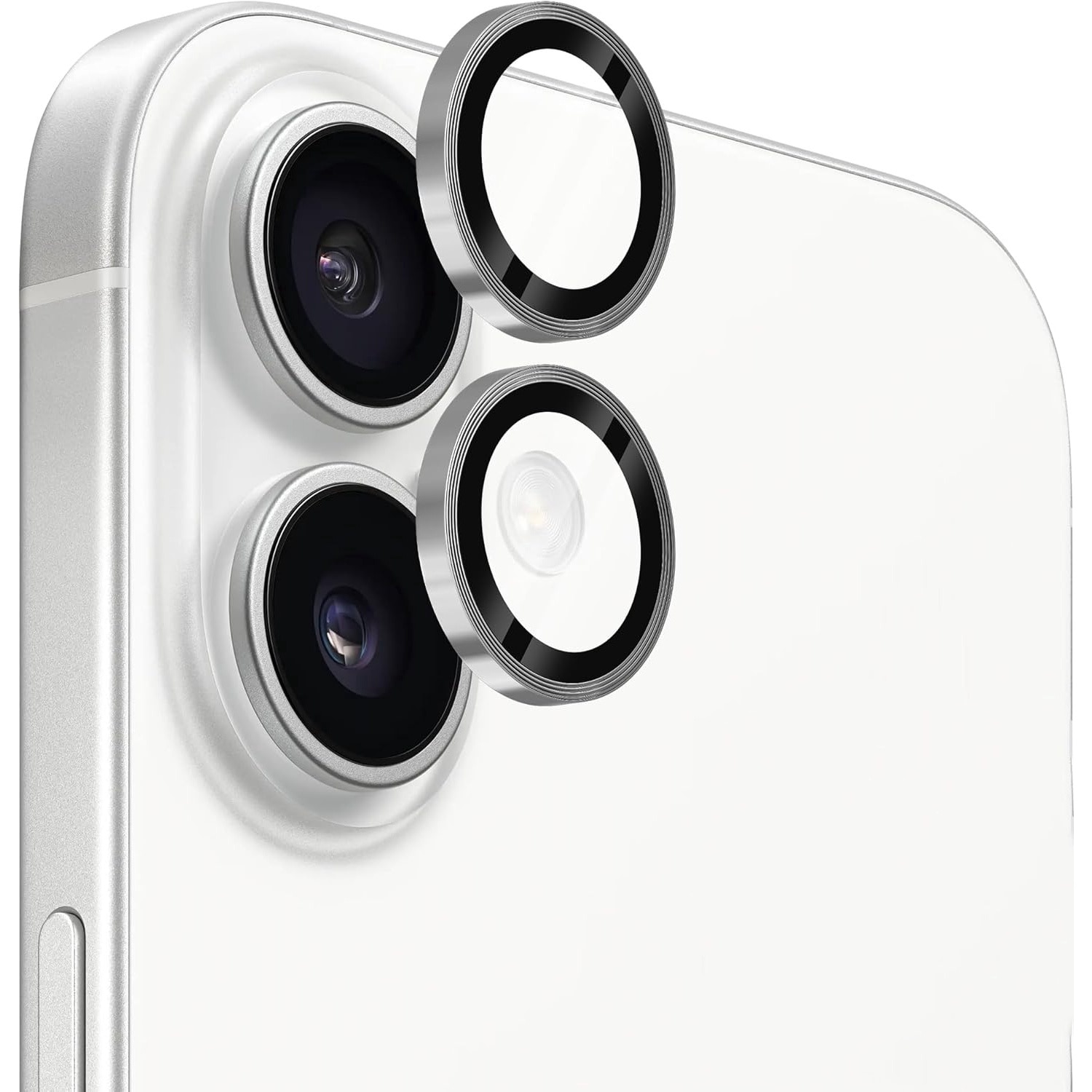 Folie protectie lentila camera MDUG, compatibila iPhone 16/16 Plus, sticla temperata 9H, transparenta, tratament oleofobic, Argintiu