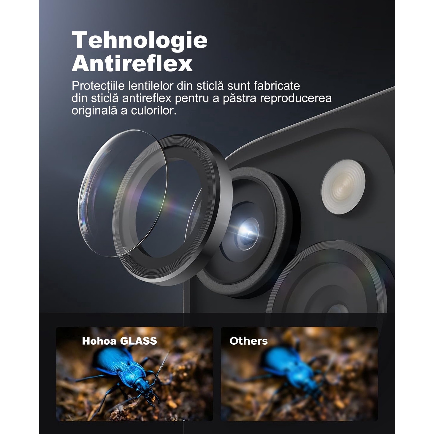 Folie protectie lentila camera MDUG, compatibila iPhone 16/16 Plus, sticla temperata 9H, transparenta, tratament oleofobic, Argintiu