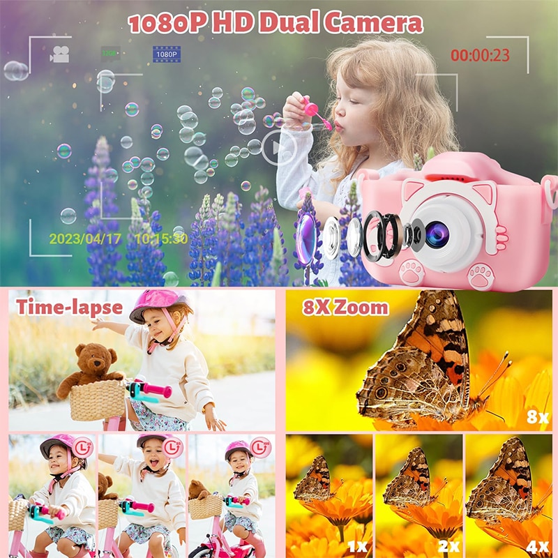 Camera foto copii, Golxmse, 1080P HD, camera duala, jocuri educative ...