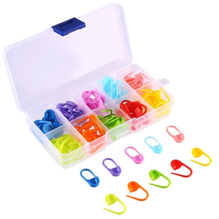 Set 120 clips marcatori pentru tricotat, multicolor, 2.2x1.0cm
