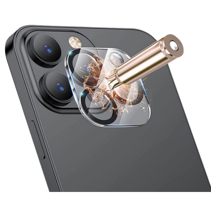 Защитно фолио за задна камера, MDUG, Съвместимо с iPhone 16 Pro / 16 Pro Max, 9H Закалено стъкло, Устойчиво на надраскване, Черен и прозрачен