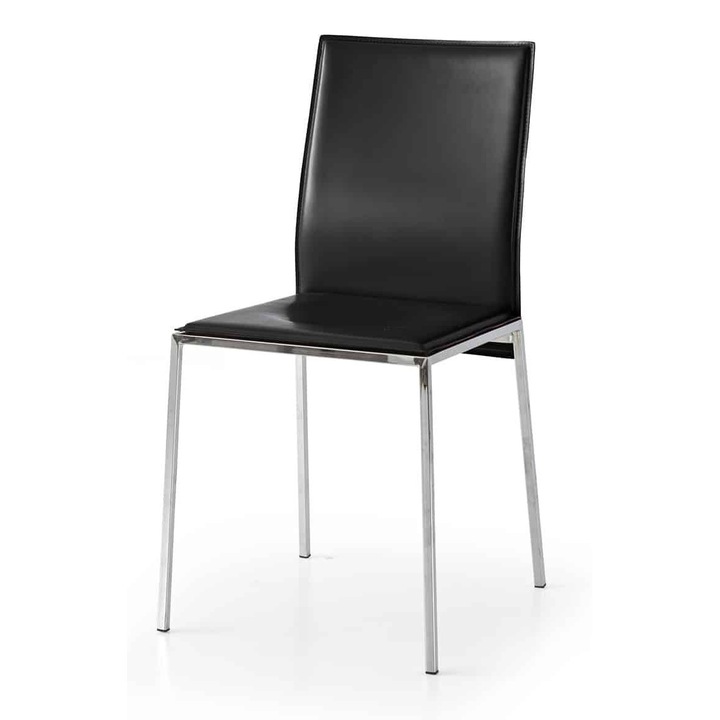 Scaun Silver, structura metalica argintie, piele ecologica - Negru