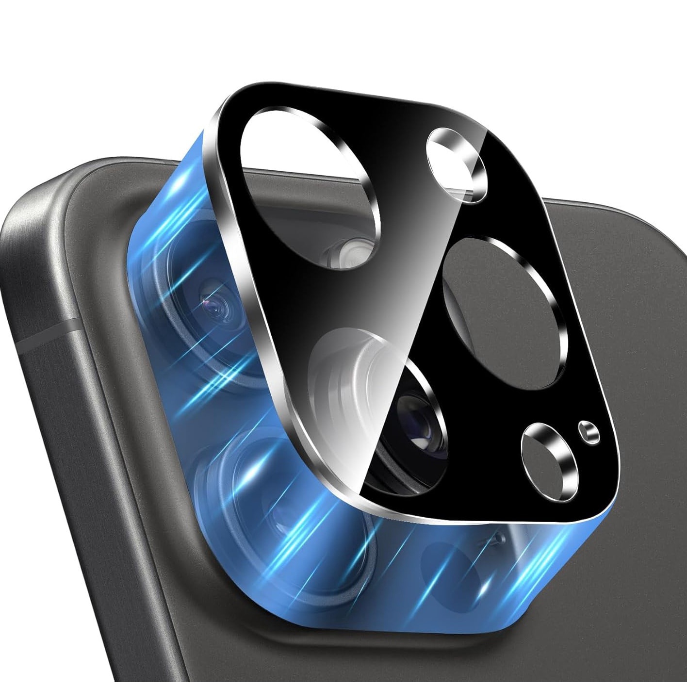 Folie protectie camera spate MDUG, compatibila iPhone 16 Pro/16 Pro Max, sticla temperata 9H, rezistenta la zgarieturi, Negru