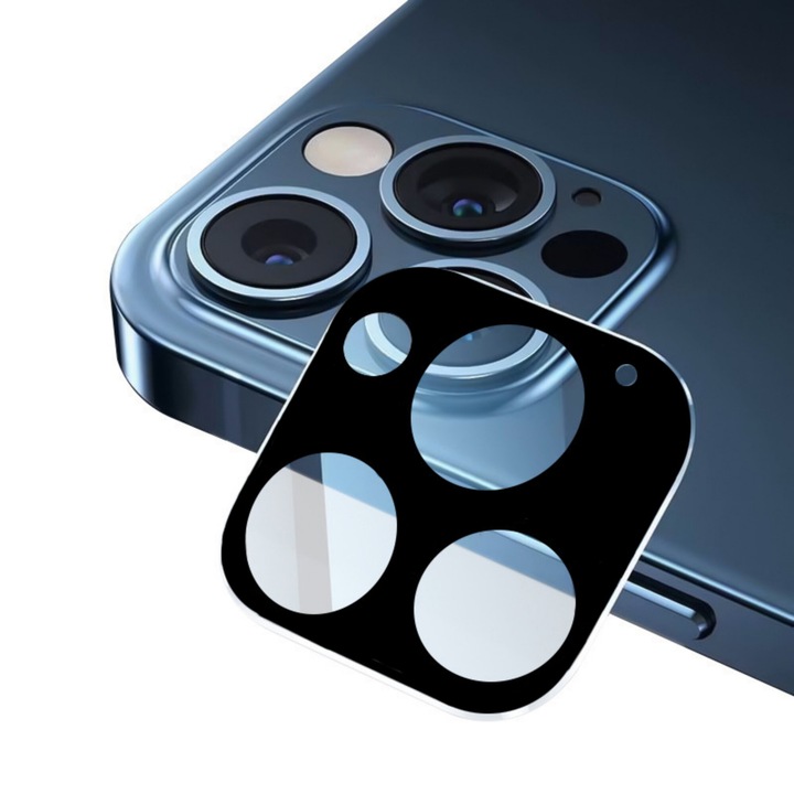 Hátsó kameravédő fólia, kompatibilis az iPhone 16 Pro/16 Pro Max készülékkel, 9H edzett üveg, karcálló, fekete