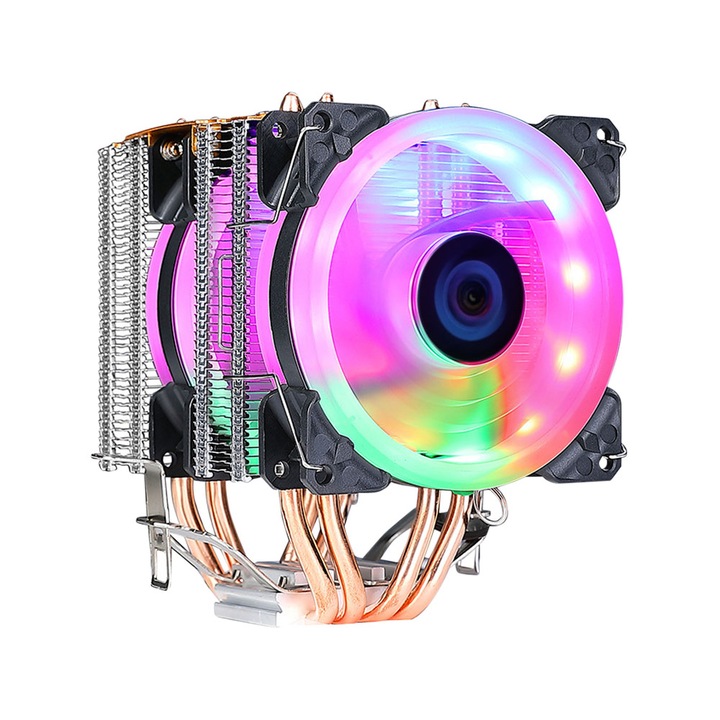 Processzorhűtő, 4 réz cső, RGB világítás, 2000 RPM, univerzális, 20 dB