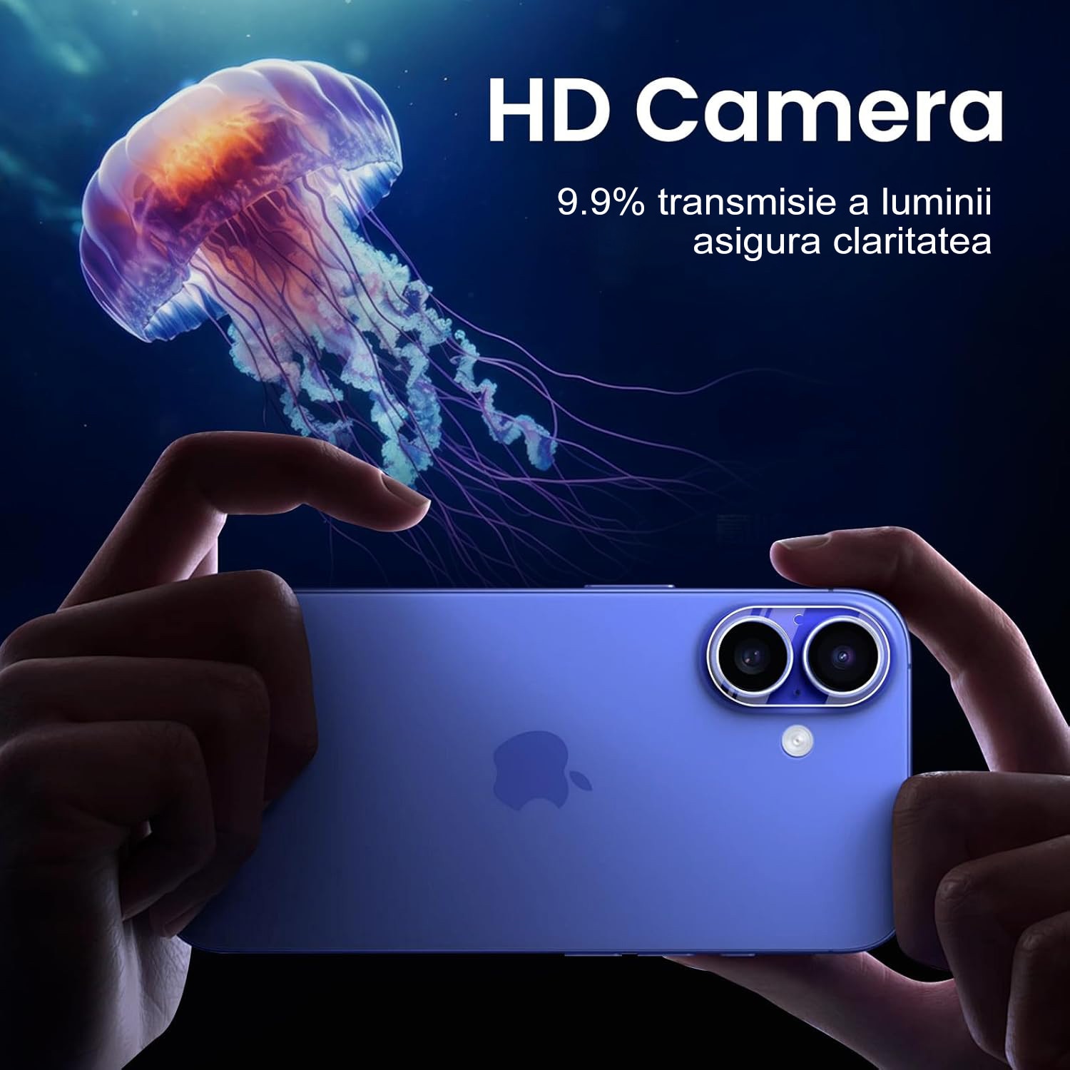 Folie protectie camera foto MDUG, compatibila iPhone 16/iPhone 16 Plus, sticla temperata 9H, rezistenta la zgarieturi, transparenta, Alb-Negru
