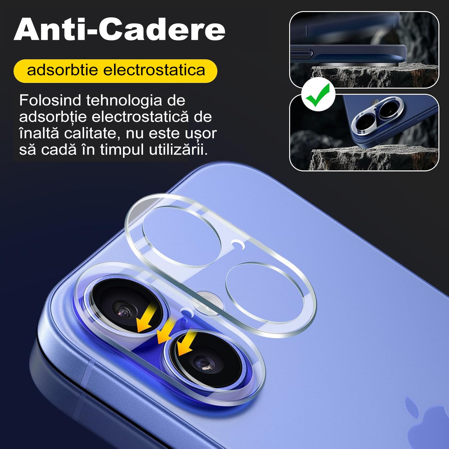 Folie protectie camera foto MDUG, compatibila iPhone 16/iPhone 16 Plus, sticla temperata 9H, rezistenta la zgarieturi, transparenta, Alb-Negru