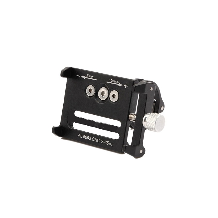 Suport metalic pentru telefon, montare pe bicicleta, trotineta, motocicleta, scuter, Durabil, Prindere ferma, Surub ajustare lungime, Negru