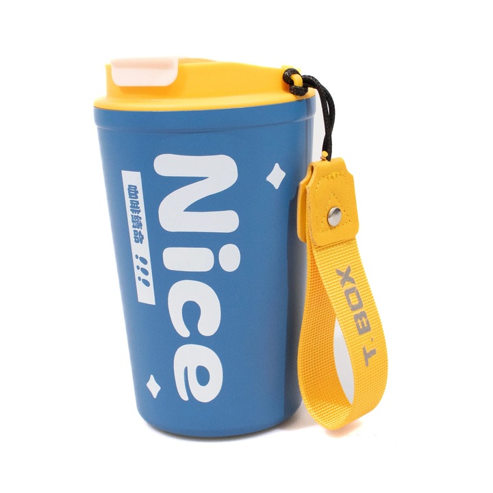 Cana termos pentru cafea, otel inoxidabil, 380ml, albastru cu galben