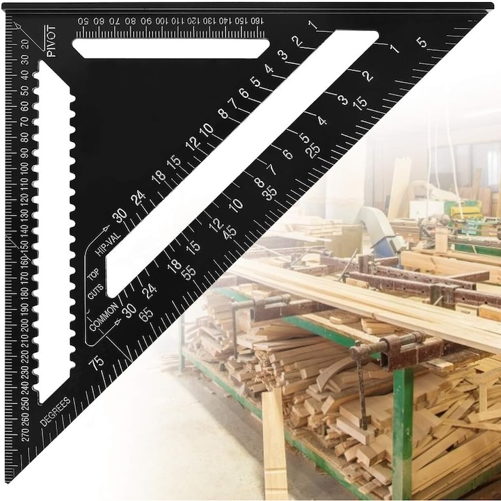Rigla triunghiulara cu instrumente multifunctionale, marcare rapida si precisa din aliaj de aluminiu, raportor durabil pentru prelucrarea lemnului
