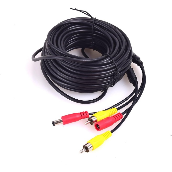 Cablu prelungitor video pentru aviatie 2 in 1, rezistent la intemperii, protectie dubla pentru transmisie neintrerupta a semnalului, lungime 10 m, miez de cupru pur cu ecranare dubla pentru vehicule in aer liber, extensie RCA ecranata EMI/RFI