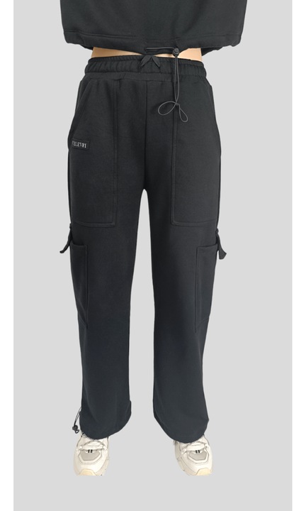 Pantaloni cargo ajustabili cu snur, de dama, Negru