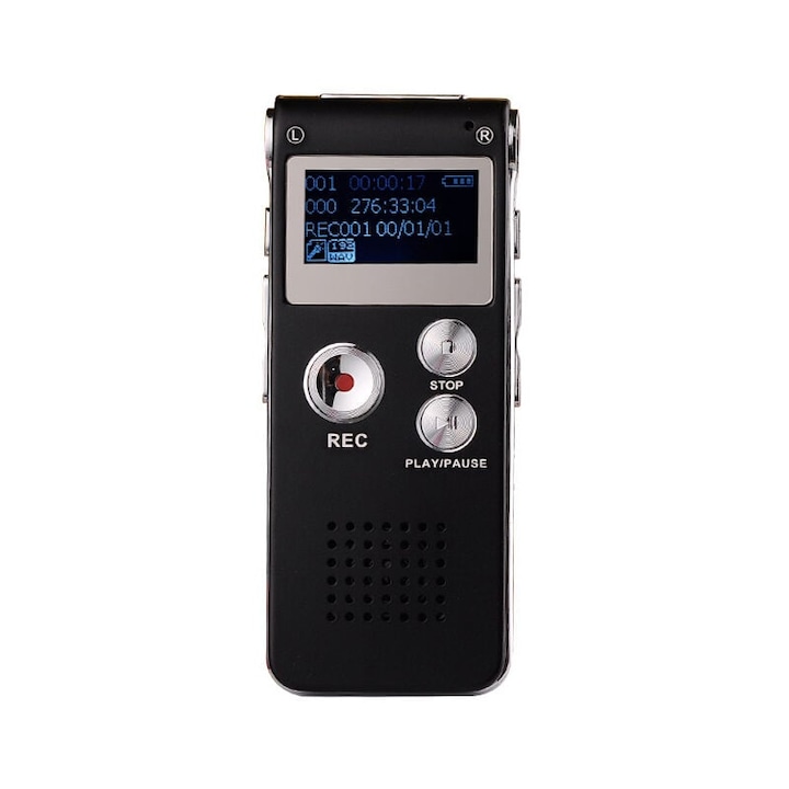 Цифров аудиорекордер, 8GB, 90 dB, 24 Hz, 83 x 33 x 13 mm, Дълъг запис, За конференции и уроци, Черен