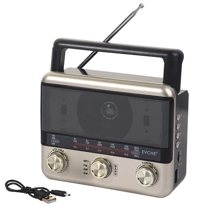Radio de urgenta solar, AM/FM, USB, 17x13.6x8.6cm, set cu cablu USB