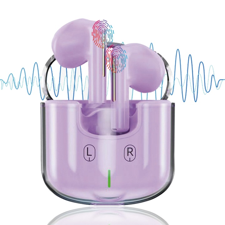 Átlátszó in-ear vezeték nélküli fülhallgató, Bluetooth 5.3, mély basszus, IPX5, univerzális, kék