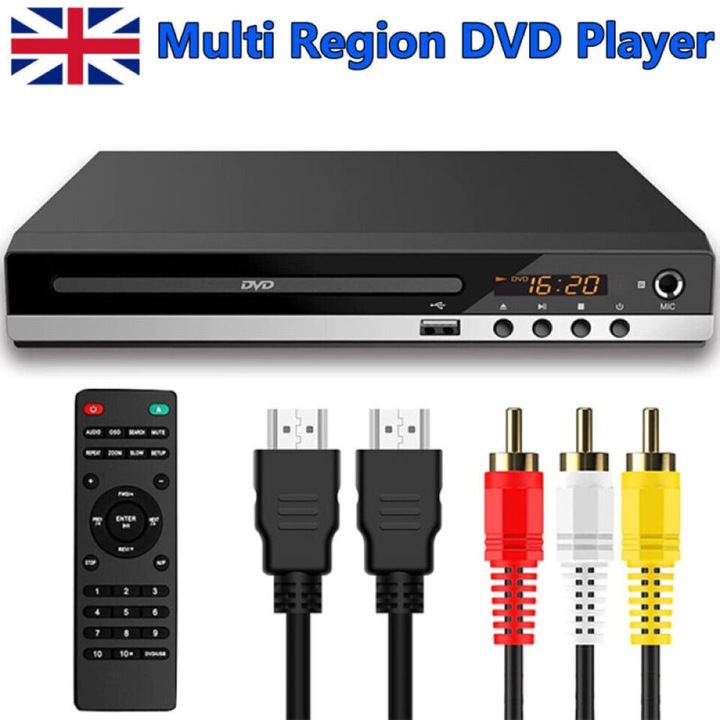Компактен DVD плейър, AMRINUGL, съвместимост с множество формати, HDMI изход, защита против прескачане, порт за микрофон, USB възпроизвеждане, шумопотискане