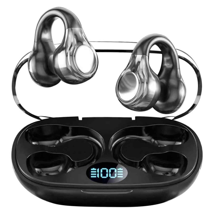 Vezeték nélküli sport fülhallgató, Bluetooth 5.3, nyitott, mikrofon, fekete