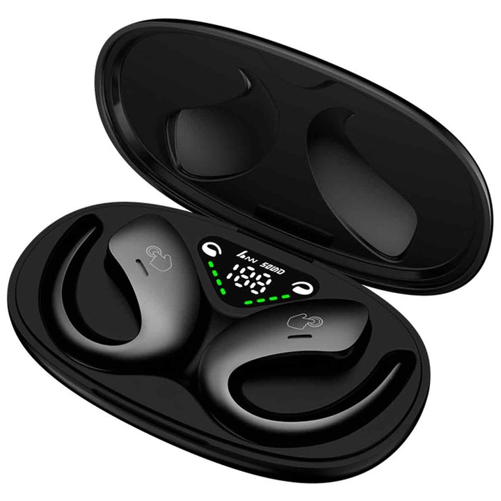 Vezeték nélküli sport fülhallgató, Bluetooth 5.3 technológia, aktív zajszűrés, IPX5 vízálló, 4 óra üzemidő, fekete szín
