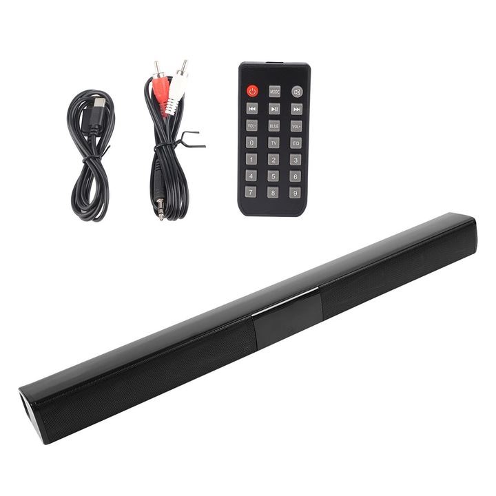 Mmgoqqt Soundbar, 4 високоговорителя x 5W, Bluetooth, черен, 30x10x8cm