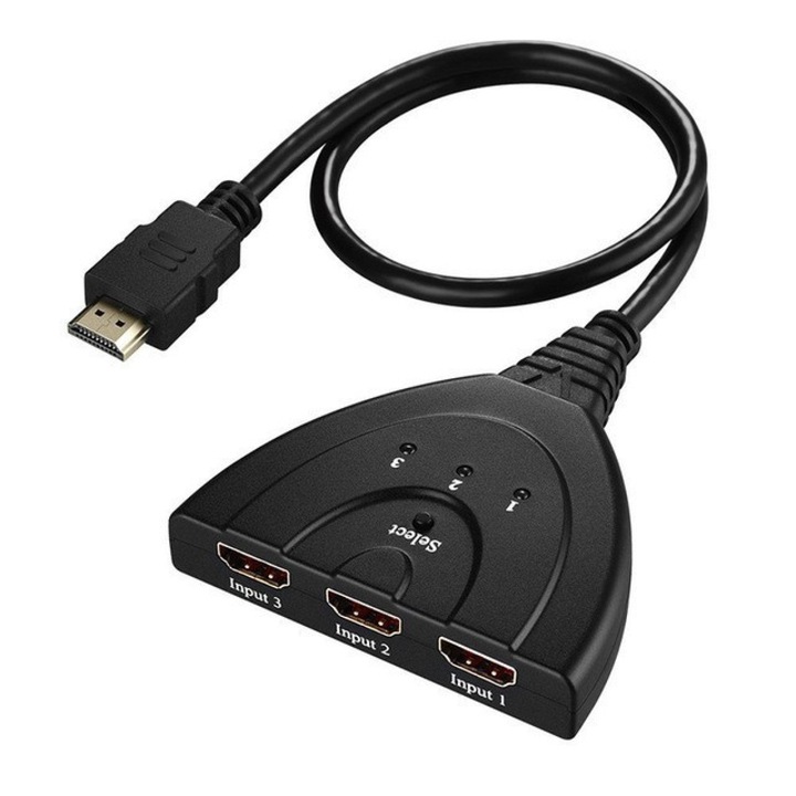 HDMI kapcsoló 3 az 1-ben, Mmgoqqt, 4K, Plug and Play, fekete