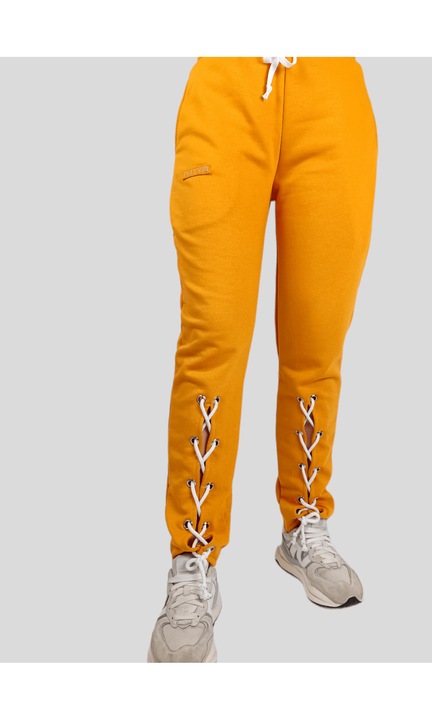 Pantaloni cool cu snur aplicat, de dama, Galben inchis