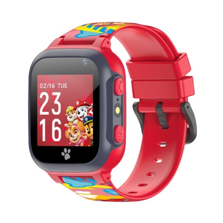 Okosóra gyerekeknek Paw Patrol, LBS, hangfigyelő funkció, KW-60, SOS funkció, 36 órás autonómia, zseblámpa, riasztó, szilikon szíj, piros