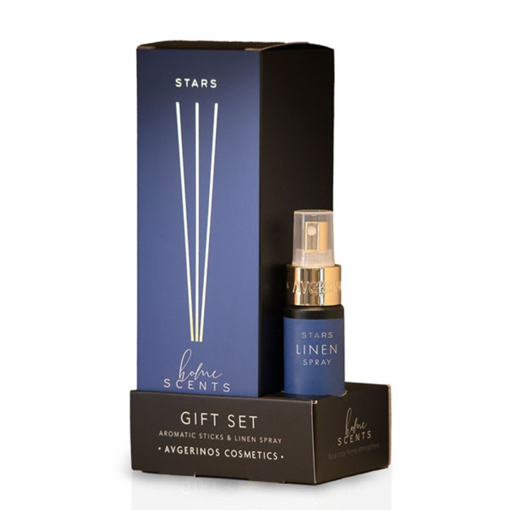 Set odorizant STARS, betisoare si spray de lenjerie, Avgerinos Cosmetics, parfum floral, 5 betisoare, lichid