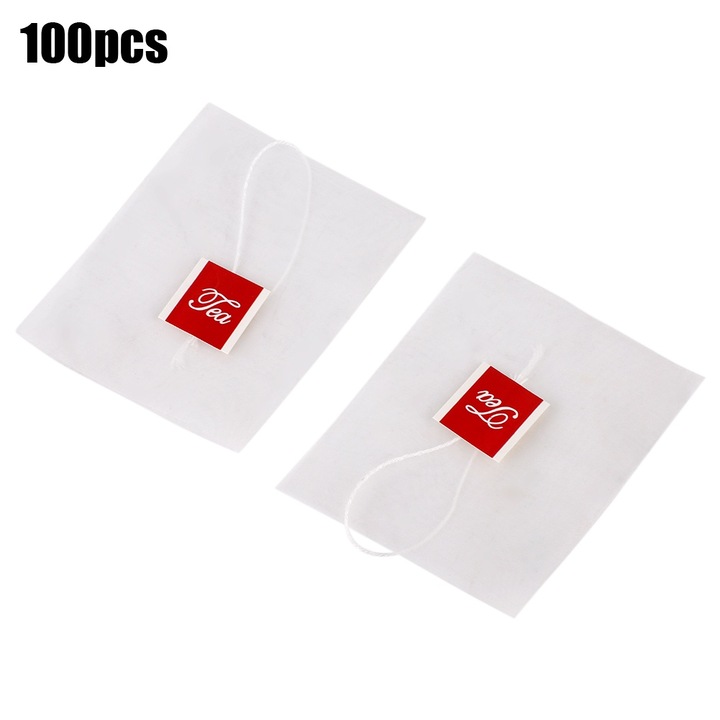 Set 100 pliculete goale din nylon pentru ceai, Gigicial, 6,5x8cm, alb transparent